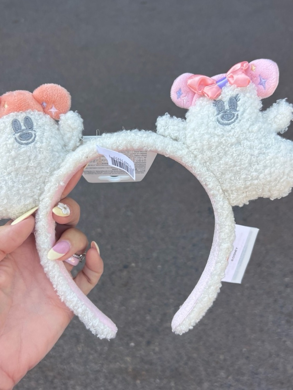 Disney Halloween ghost Plush Minnie Ear Headband in White with Pink Accents
